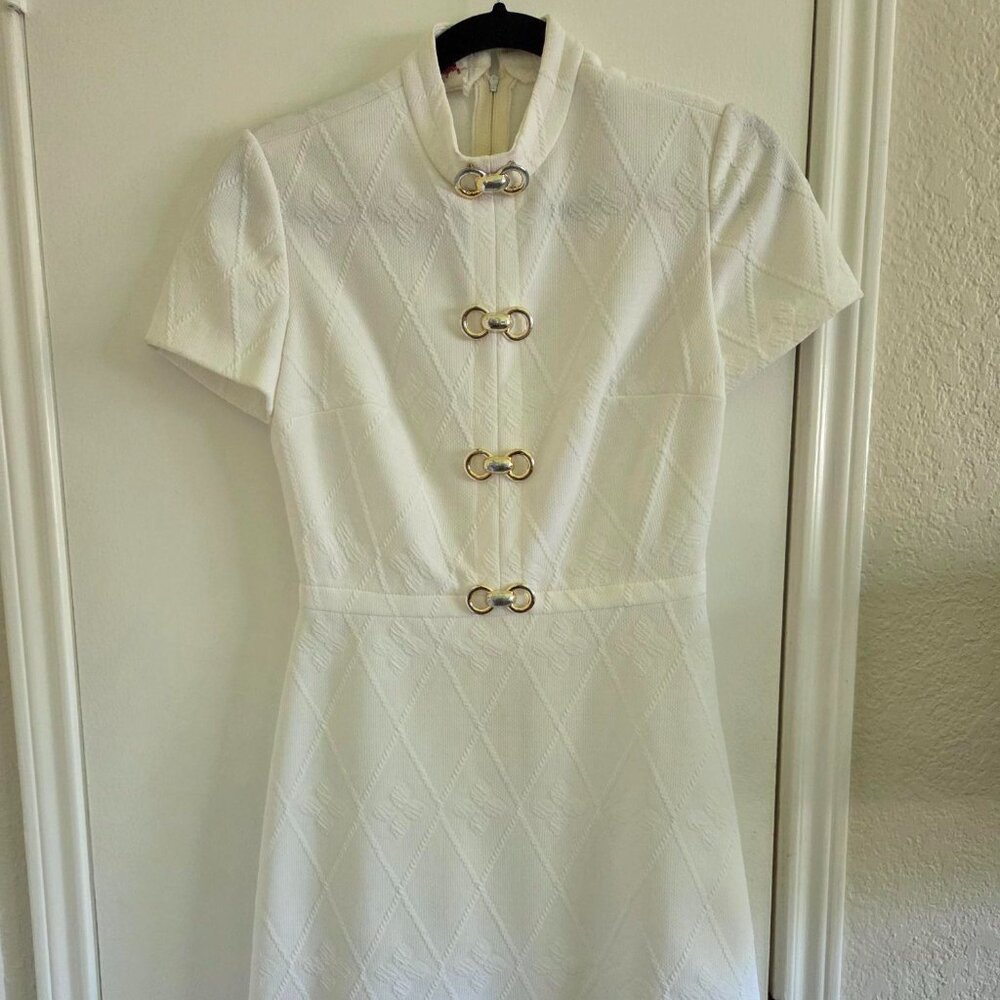 Vintage 60s Kay Windsor White Mod Mini Dress